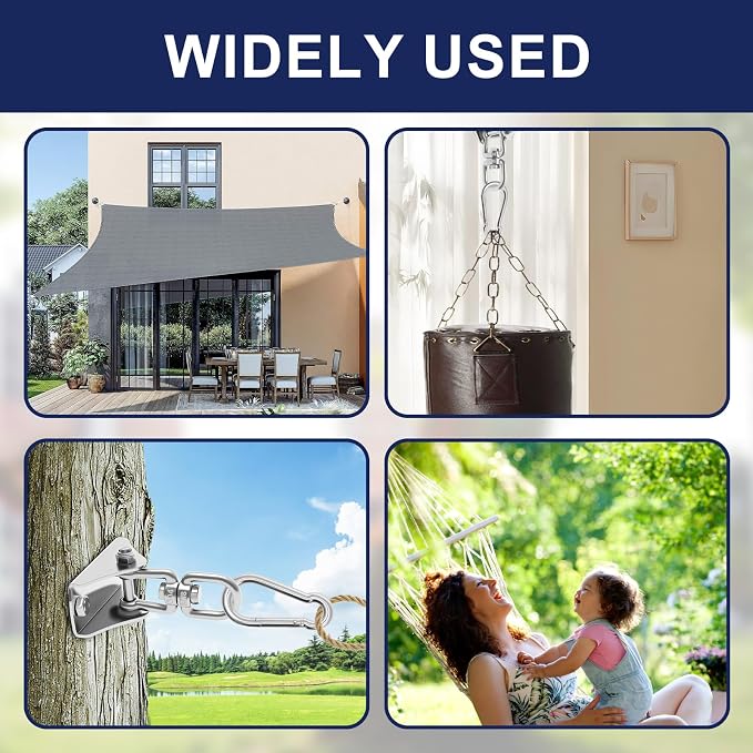 2Pcs 304 Stainless Steel Swing Hangers Heavy Duty-1000 LBS Weight Capacity,360° Rotatable Swing Hooks with Anti-Loose Nut & Wear-Resistant Washer for Ceiling,Porch Swing,Hammock,Punching Bag