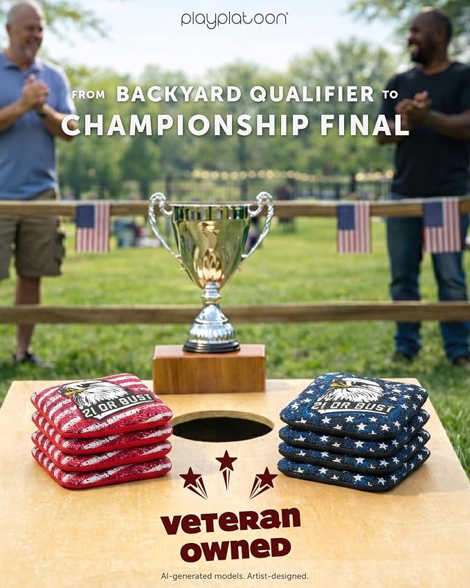 Play Platoon Pro Cornhole Bags Set of 8 - Professional Dual Sided Slick and Sticky Side Competition Corn Hole Bags - Tournament Series