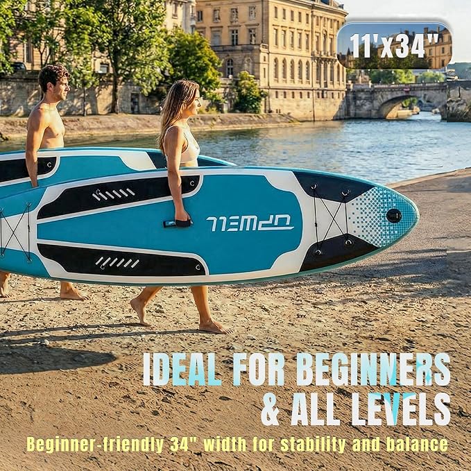 UPWELL 11’6”/11'2”/11'/10'8”/10'6”/10'2” Inflatable Stand Up Paddle Board with sup Accessories Including Backpack, Repairing Kits, Non-Slip Deck, Leash, 3 Fins, Paddle and Hand Pump