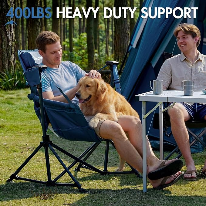 Portal Hammock Camping Chair Heavy Duty 400lbs - Breathable Mesh Outdoor Swinging Chair with Adjustable Recline & Headrest Pillow, Portable Hammock Chair for Camping Beach Sports Events, Blue