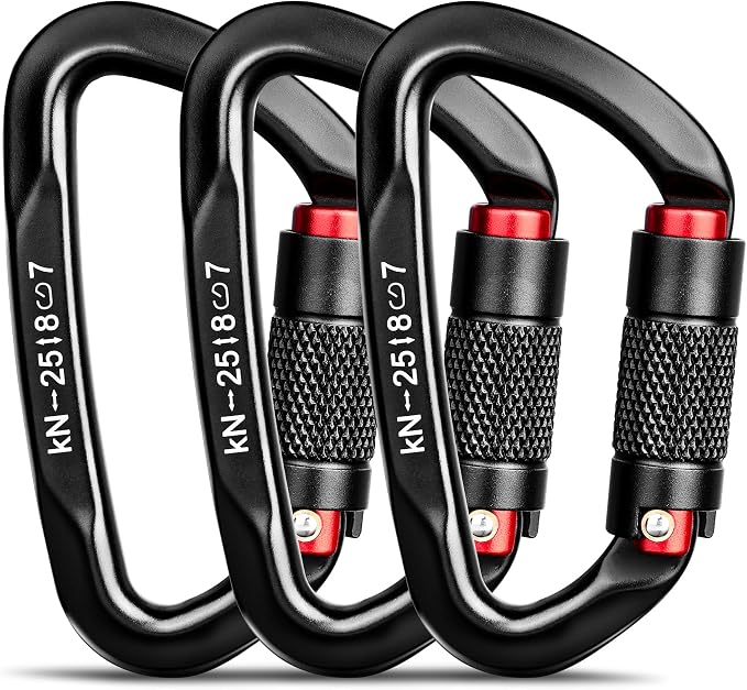 30KN Auto Locking Carabiner Clip Twist Lock UIAA Certified Large Climbing Carabiner Heavy Duty Carabiner for Rock Tree Climbing Rappelling Mountaineering Caving Rescue Arborist Aerial Yoga