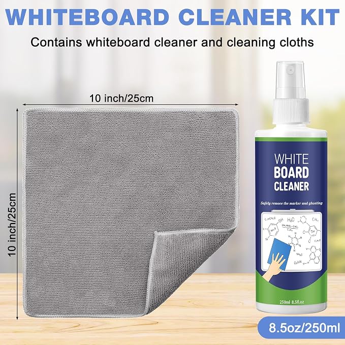 6 Pack Non-Toxic White Board Cleaner Spray, 8.5oz Dry Erase Board Cleaner with 6 Microfiber Cloths, Removes Marker Ghosting and Stains for School, Office and Home Use