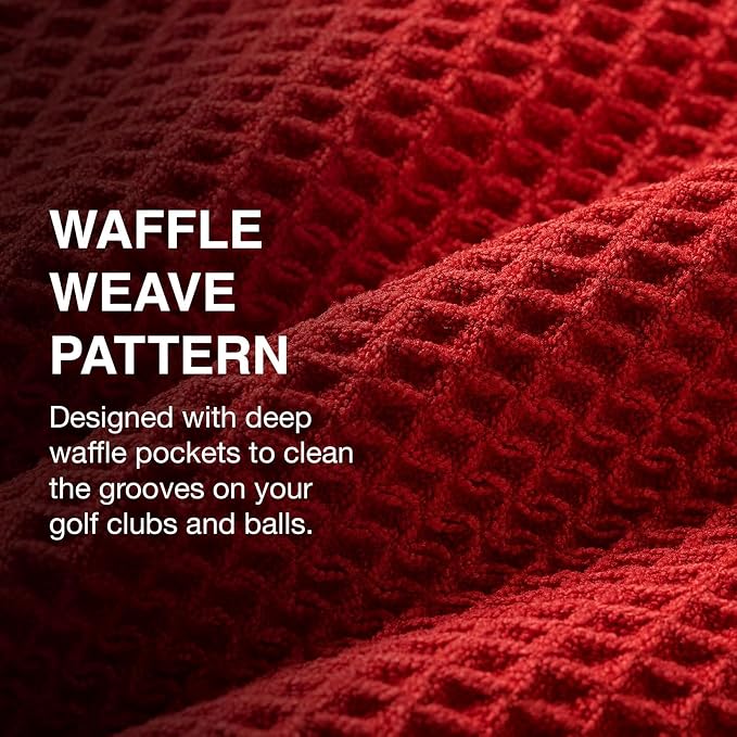 Ghost Golf Magnetic Towel (Caddie) - Premium Ultra-Absorbent Microfiber Golf Towel with Magnet for Golf Carts or Clubs - 18" x 40" Golfing Gear - Waffle Weave Pattern (Red)