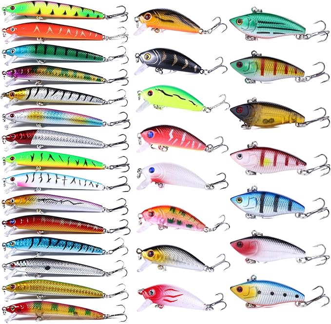 Fishing Lures Kit Mix Includes Minnow Popper Crankbait and Fish Hook for Fishing Saltwater Freshwater Trout Bass Salmon