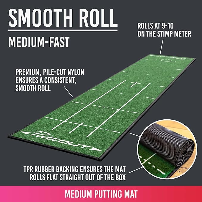 PuttOUT Medium Putting Mat - Perfect Your Golf Putting (7.9ft x 1.6ft)(Green)