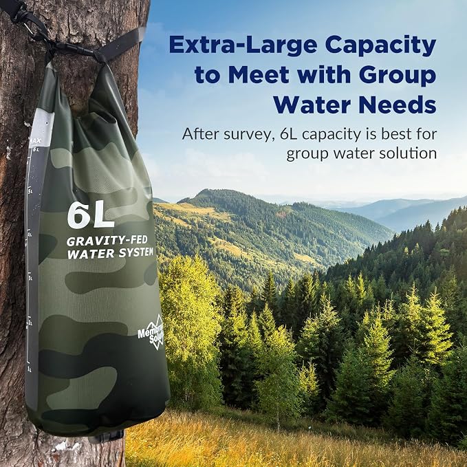 Membrane Solutions Pro 6L Camo Gravity Water Filter with 4 Extra S1 Blue Water Filter Straws, Survival Filtration Portable Gear, Emergency Preparedness, Supply for Drinking Hiking Camping Team Family