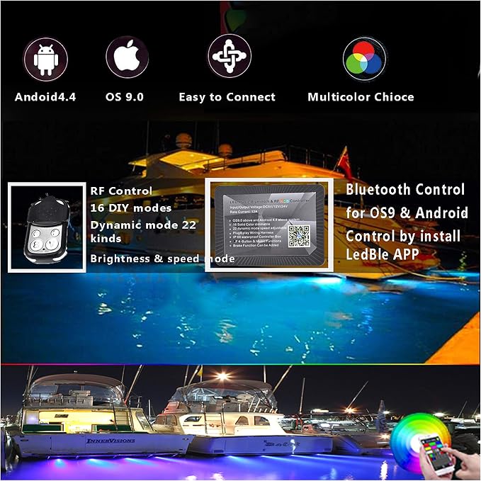 2Pcs RGB 1/2" NPT LED Boat Drain Plug Light Underwater Light,Boat Trailer Lights,DC 12V,No Holes to Drill,RF APP Control Marine LED Lamp for Fishing Swimming Diving