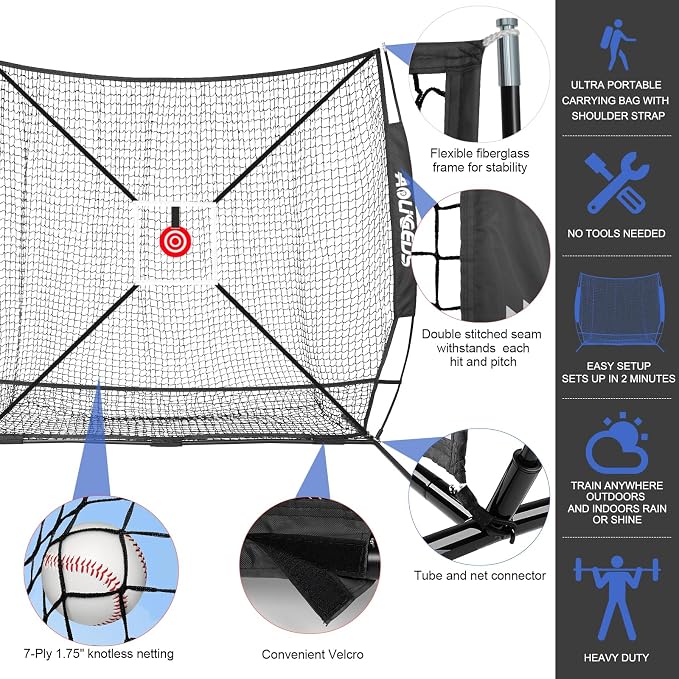 6'X6' Baseball Softball Practice Net,Pitching Net,Batting Net,with Batting Tee,Dummy Batter,Bonus Strike Zone Target and Bow Frame,for Hitting,Pitching,Catching