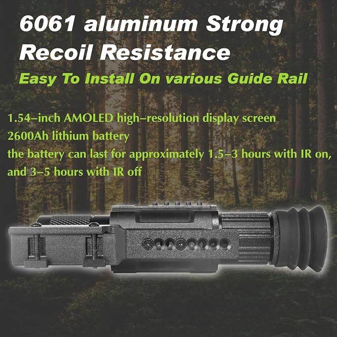 Day & Night Vision Rifle Scope Monocular with 850nm IR Fixed 3X Magnification, Digital Night Vision monocular Telescope，Hunting Wildlife Observation， Can be Used independently
