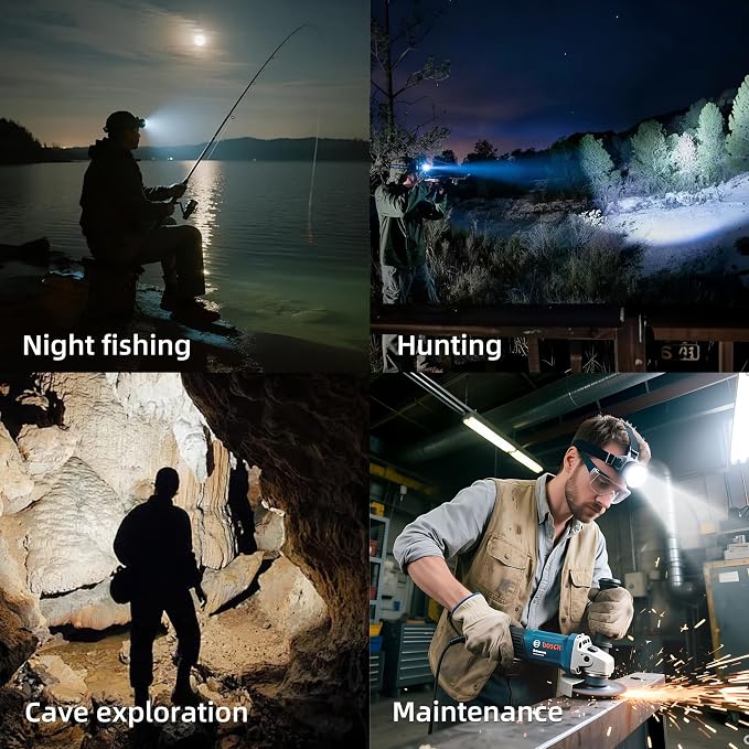Rechargeable LED Headlamp, Super Bright Waterproof Headlamp with USB-C Charging for Hunting, Prospecting, Beachcombing and Other Outdoor Activities