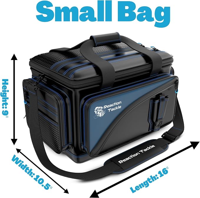 Reaction Tackle Saltwater Fishing Tackle Bags, Water Resistant 1000D PVC Tackle Box Bag with Removable Dividers, Fits 3600 and 3700 Trays, Small