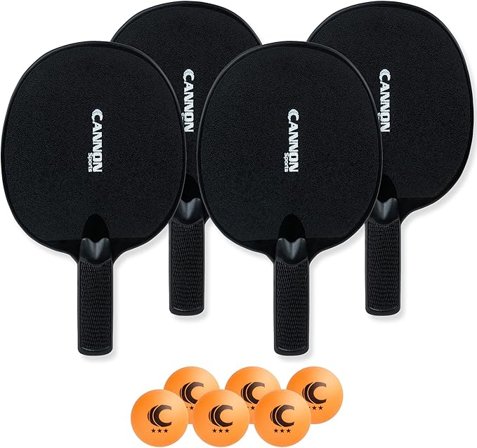 Cannon Sports Unbreakable Table Tennis Paddle Set - 4 Rackets with 6 Pack of 3-Star Table Tennis Balls – Portable Set for 4 Players