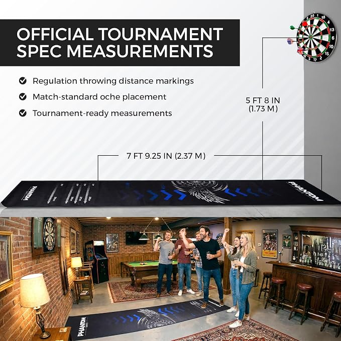 Darts Mat with Oche – Professional Dartboard Mat for Floor Protection, Non-Slip Rubber Backing, Portable Darts Distance Mat with Throwing Lines for Home or Pub