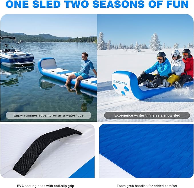 COOLWAVE Water Tubes for Boats, 1-3 Person Towable Tube for Boating, Heavy Duty Inflatable Boat Tube for Lake, Water Sport Towables with Foam Pads and Handles, Available in 6FT and 10FT