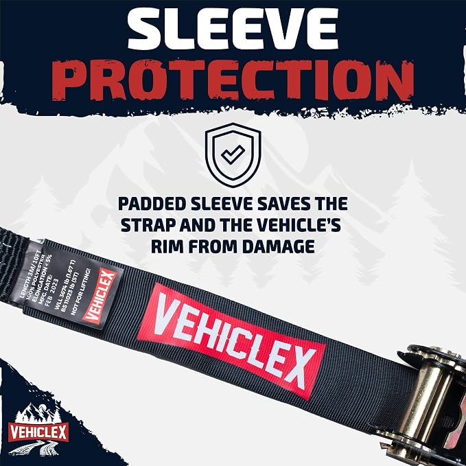 Vehiclex Wheel Tie Down Lasso Straps - 2" x 10' O-Ring Straps (4 Pack) - Ideal Over The Wheel Tie Downs