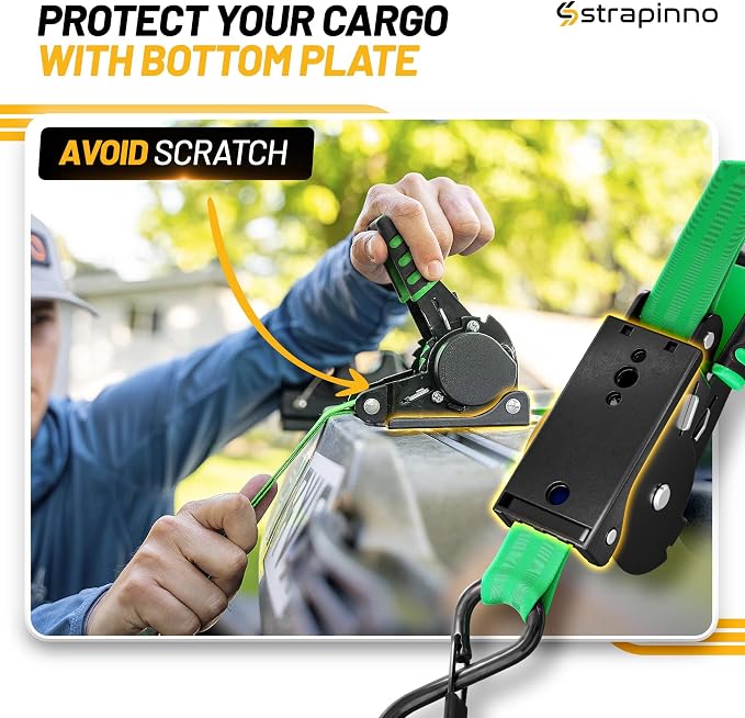 Strapinno Retractable Ratchet Straps (4-Pack), 1 in x 10 ft, 1,500LBS Break Strength, Most Durable Straps and Core, Auto Self Retracting Tie Downs for Truck, Moving, Motorcycle, Bike, Jetski, Kayak