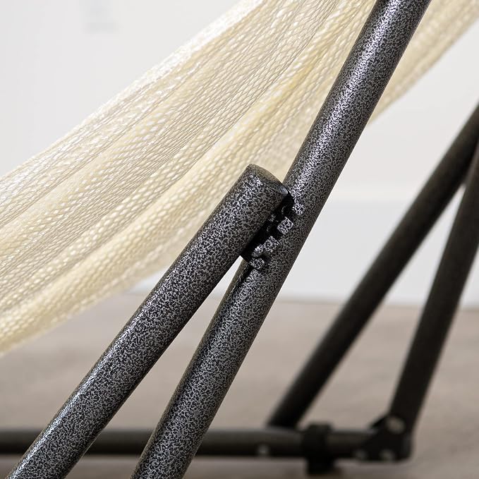 Best Home Fashion Portable Hammock with Collapsible Steel Stand, 450 lbs Capacity, No Tools Assembly, Carrying Bag Included, Perfect for Indoor Outdoor Backyard Patio Camping Beach, Ivory
