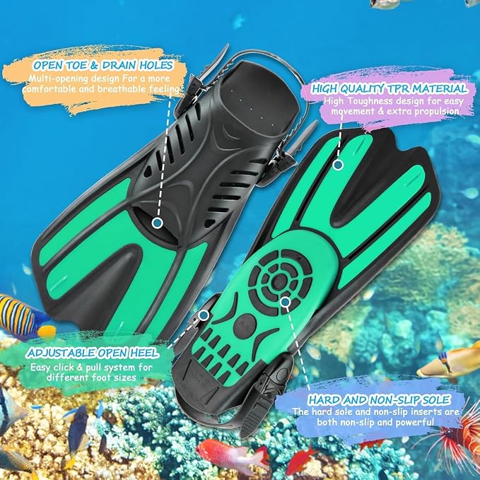 Snorkeling Gear for Kids, 4 in 1 Child Mask Fins Snorkel Set with Panoramic View Anti Fog Mask, Dry Top Snorkel, Trek Fins and Travel Bag, Kids Snorkeling Set with Fins for Snorkeling Swimming