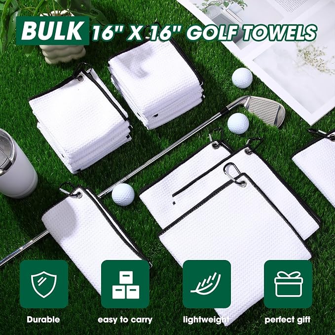 Batiyeer Golf Towels Bulk for Bags, 16"x16" Microfiber Waffle Pattern Golf Towel with Clip for Tournament, Club, Fitness