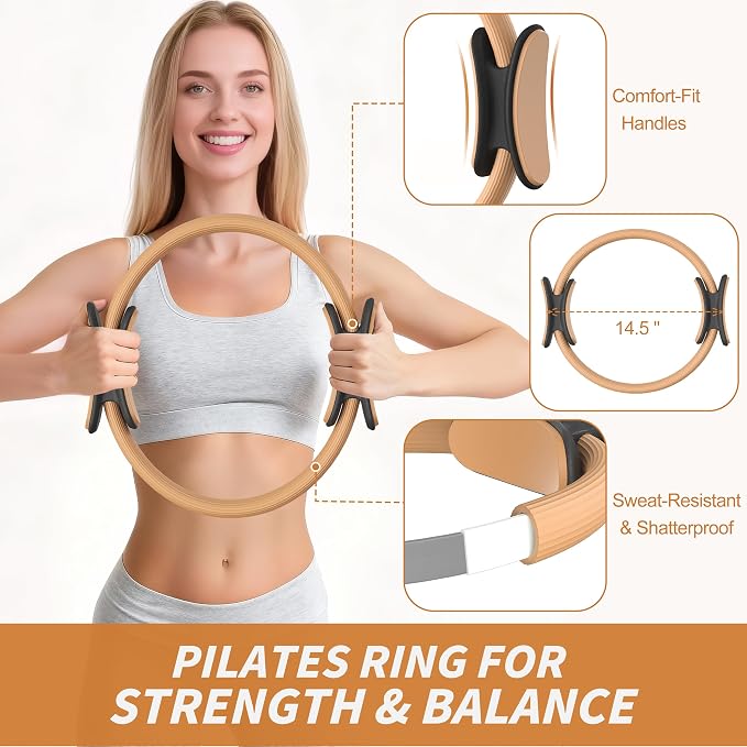 NANATI Pilates Kit, Home Pilates Workout Kit for Women, Pilates Equipment with 14.5" Pilates Ring and Ball, Resistance Bands, Ankle Weights, Sliders & Grip Socks for Home Workouts