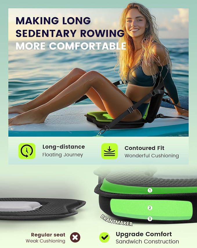 BRANTMAKER Kayak Seats with Back Support, Paddle Board Seat, 132LBS Capacity Universal Thicken Cushion for Inflatable Paddleboard, Sup, Canoe, Ocean Kayak