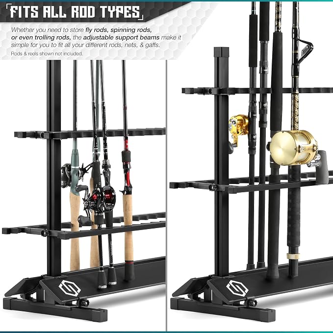 Savior Equipment Fishing Rod Rack Holder Organizer, 24-48 Slots to Hold Fresh Salt Water Spinning Rods & Reel Combo, Lightweight Aluminum Vertical Fish Pole Garage Storage Ground Display Stand