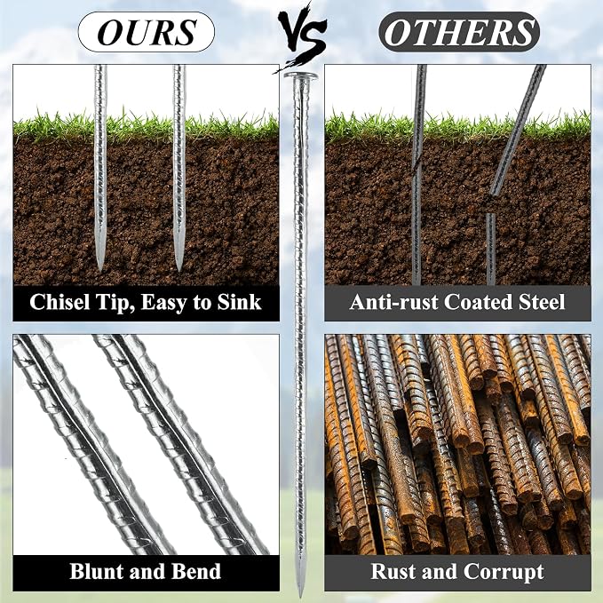 16Pcs Rebar Stakes 16 inches 3/8 Inch Diameter Galvanized Steel Concrete Form Stakes, Plant Support Garden Metal Spikes for Ground Anchors, Speed Bump, Wheel Stop