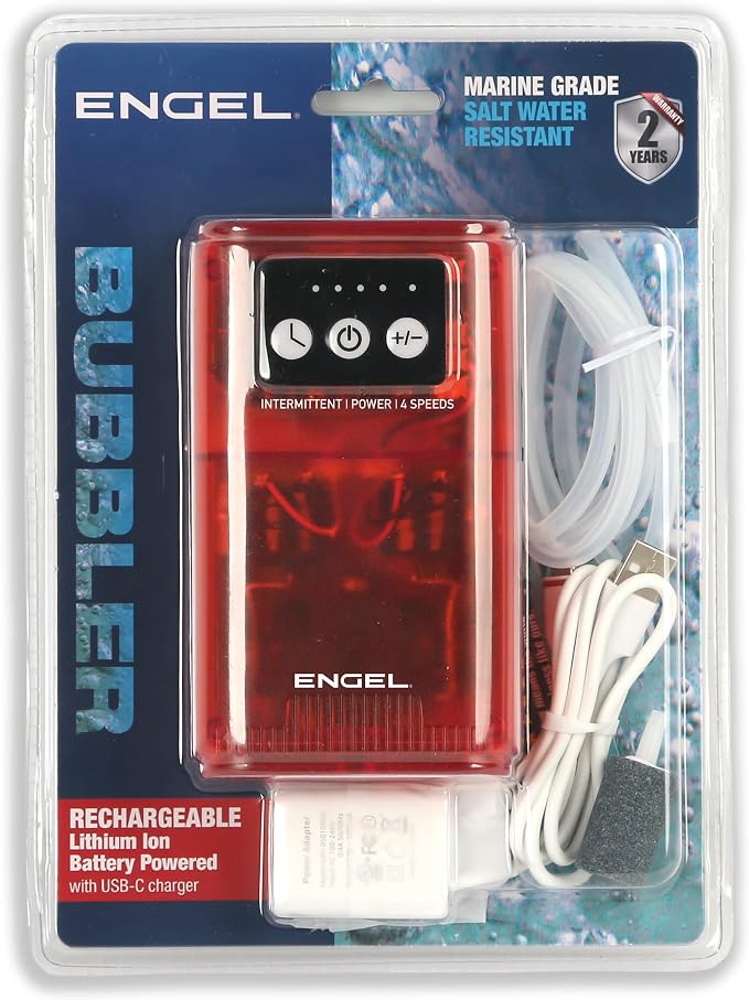 ENGEL Ultra Quiet Lithium-Ion USB Rechargeable Live Bait Aerator Pump & Bubbler with Universal Clip fits Most Bait Buckets
