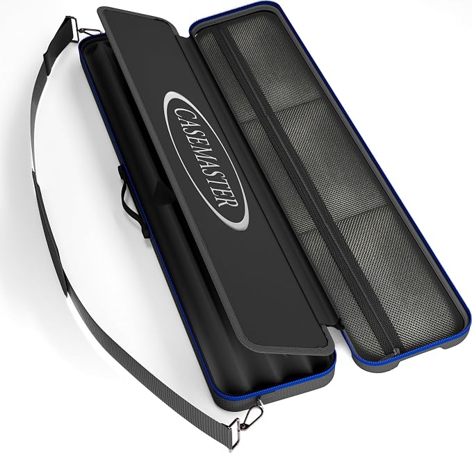 Casemaster Parallax Guard 2x2 Billiard Cue Case, Holds 2 Butts and 2 Shafts, Foam-Padded Pool Stick Case, Water-Resistant 600D Oxford, Zippered Pockets, Rubberized Handle