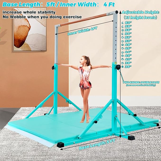 Marfula Gymnastic Bar For Kid and Teenage of 3-25, 5Ft/8 FT Base Length 4Ft Width 5Ft Adjust Height, Gymnastic Kip Bar For Gymnast, Gymnastic Training Equipment For Professional Training Home Club Use