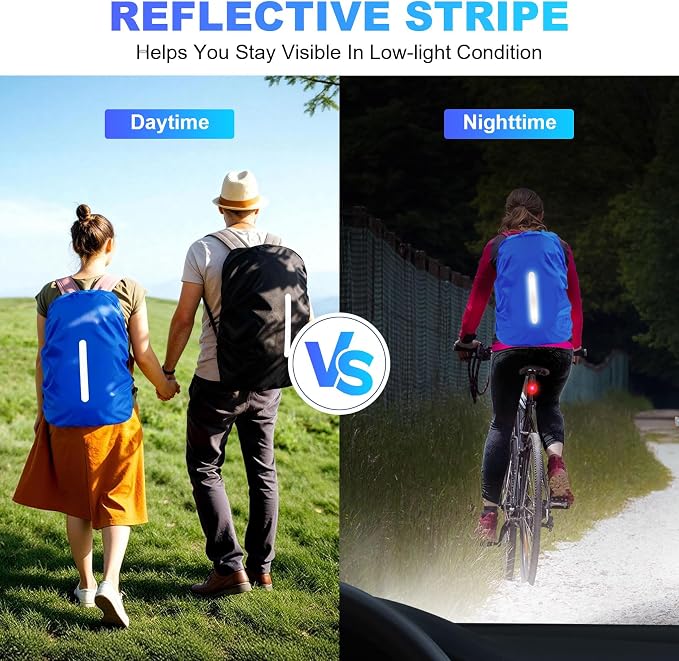 LAMA 2 Pack Waterproof Rain Cover for Backpack, Reflective Rucksack Rain Cover for Anti-Dust/Anti-Theft/Bicycling/Hiking/Camping,L Size (for 45L-55L Backpack), 1 Pcs Black + 1 Pcs Royal Blue