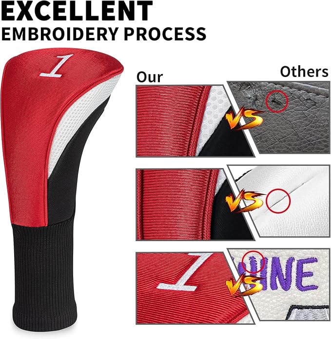 Golf Club Head Covers for Woods 3/4/5/6 Pieces Long Neck Mesh Sports Golf Club Headcovers Set with Interchangeable No. Tags 3 4 5 6 7 X Golf Accessories for Men Women