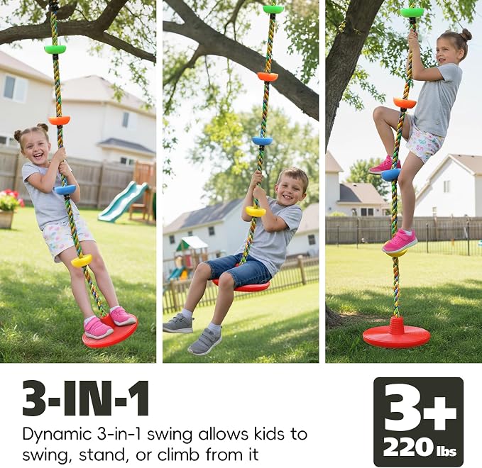 ZNCMRR Rope Swing for Tree Disc Swings Tree Swing for Kids Single Disc Seat and Climbing Rope for Kids Heavy Duty Swing Set for Backyard Playground Accessories Swingset Accessories Outdoor(Red)