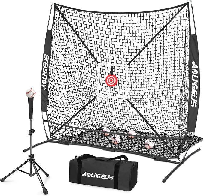 6'X6' Baseball Softball Practice Net,Pitching Net,Batting Net,with Bonus Strike Zone,Target and Bow Frame,for Hitting,Pitching,Catching
