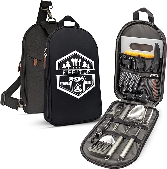 BOMKI Grilling and Camping Cooking Utensils Set for The Outdoors BBQ - Camping Utensil Set Camping Kitchen Set Cookware Accessories with Case Camping Essentials Camping Stuff Camp Cooking Set