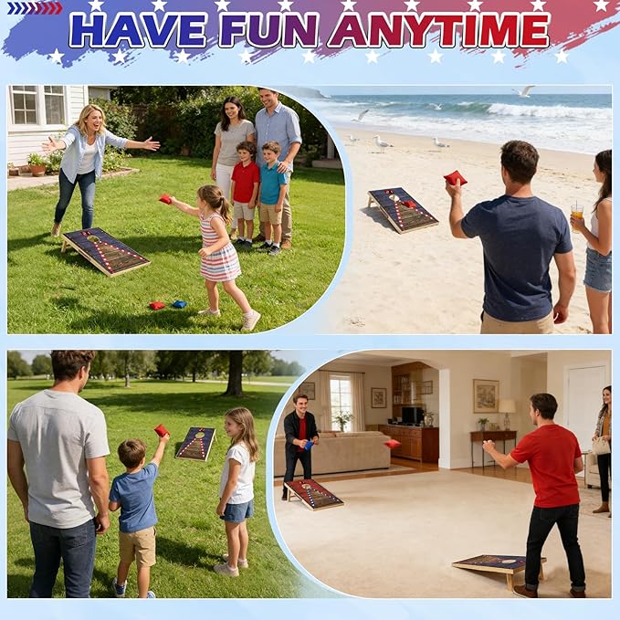 Electronic Cornhole Board Set 4x2ft 3x2ft 2x1ft, Automatic Scoring Corn Hole Games for Adults & Kids, Wooden Portable Cornhole Set with 8 Bean Bags & Carrying Bag for Outdoor, Tailgate, Party
