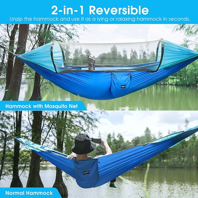 G4Free Large Camping Hammock with Mosquito Net and Rain Fly- 2 Person Portable Hammock with Bug Net and Tent Tarp for Outdoor Hiking Camping Backpacking Travel