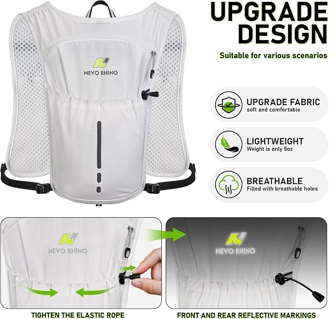 N NEVO RHINO Running Vest, Hydration Vest Pack, Lightweight Hydration Backpack with 1.5L Water Bladder for Hiking, Trail,Cycling,Bike,Marathons for Women Men