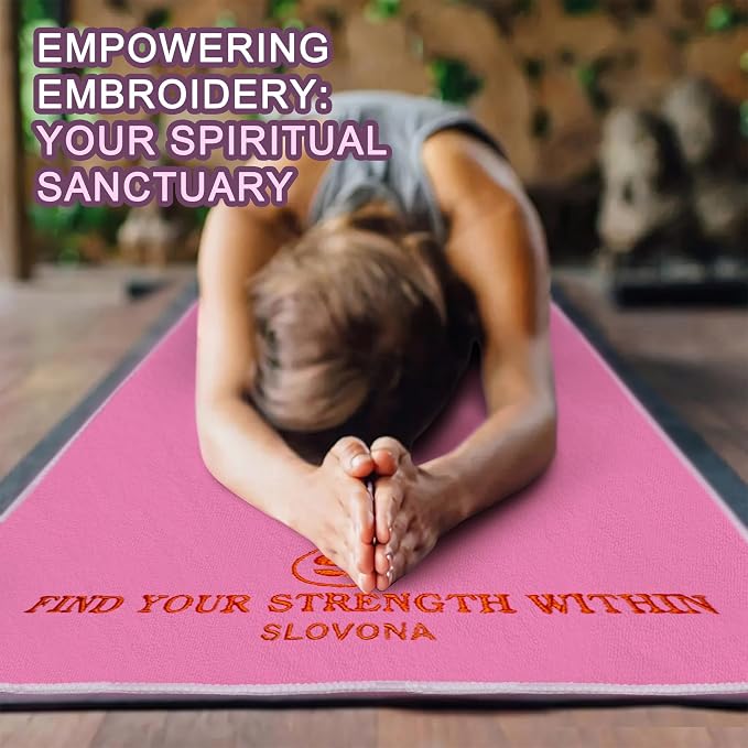 Upgraded Yoga Mat Towel with Bonus Grip Socks, Rose Pink | Elegant Embroidered, 1-Second Sweat Absorption & Non-Slip | Machine Washable Microfiber | Hot Yoga, Pilates | 73''*27.6''