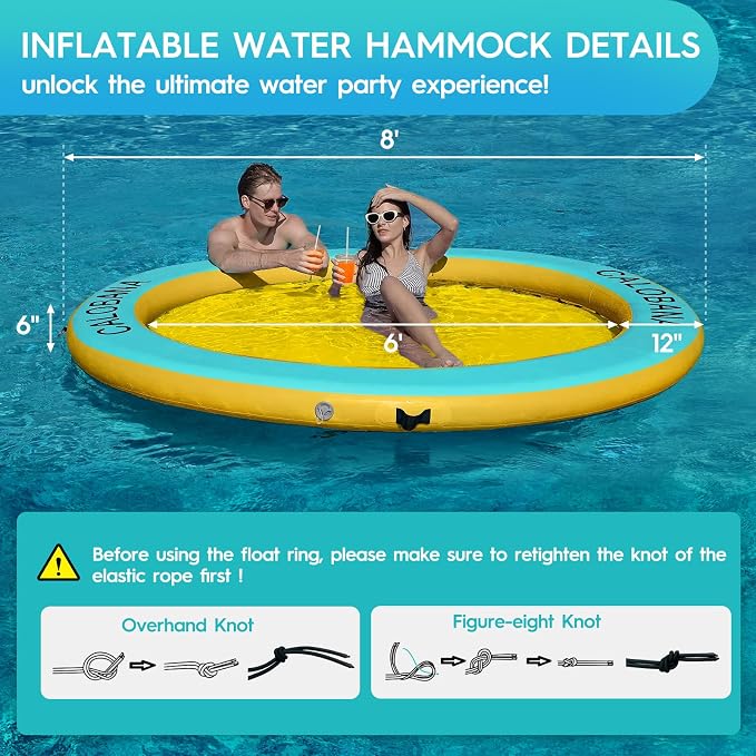 CALOBANA Round Floating Ring Inflatable Water Hammock Heavy Duty River Floats Lake Raft for Adults Tanning Pool Lounger Float Island Platform Pad Mat for Party