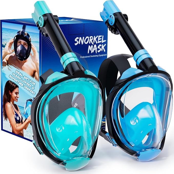 WSTOO Full Face Snorkel Mask, Dry Top Snorkeling Gear for Adults, 180° Panoramic Foldable Design with Camera Mount, Safe Mouth/Nose Breathing, Anti-Fog & Anti-Leak