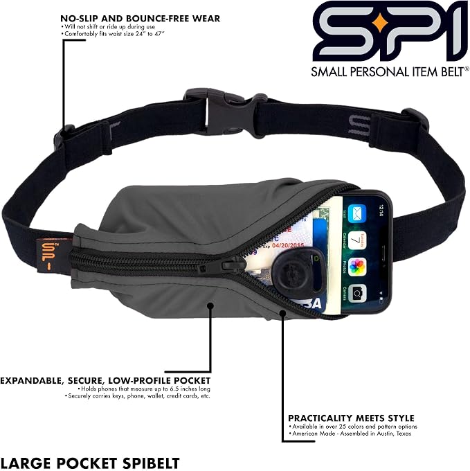 SPIbelt Running Belt Original for Women Men, Phone Holder for Running, Running Fanny Pack, Holder for Phone, Running Waist Pack, Adjustable Waist, [Fits All Phones]. Black with Red Zipper