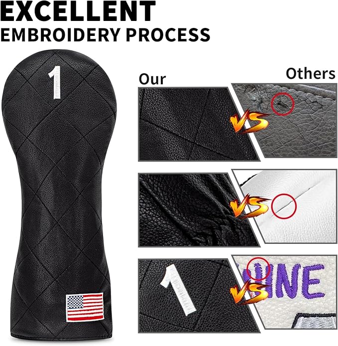 Golf Club Covers for Driver, Fairway, Hybrids - 3 Options - Golf Driver Headcover/Golf Fairway Wood Head Cover/Hybrid Headcover for Men/Women Golfer