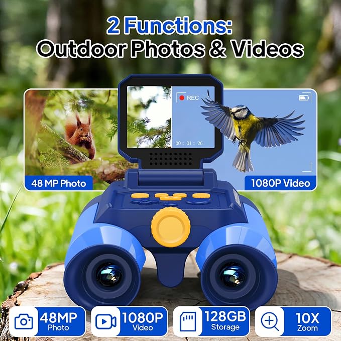 Binoculars for Kids with Night Vision Camera, 10x Optical Magnification Digital Kids Binocular with 2.4" HD Screen & 20 Games, STEM Outdoor Exploration Toys Gifts for Boys Girls Age 4-8-12+(Blue)