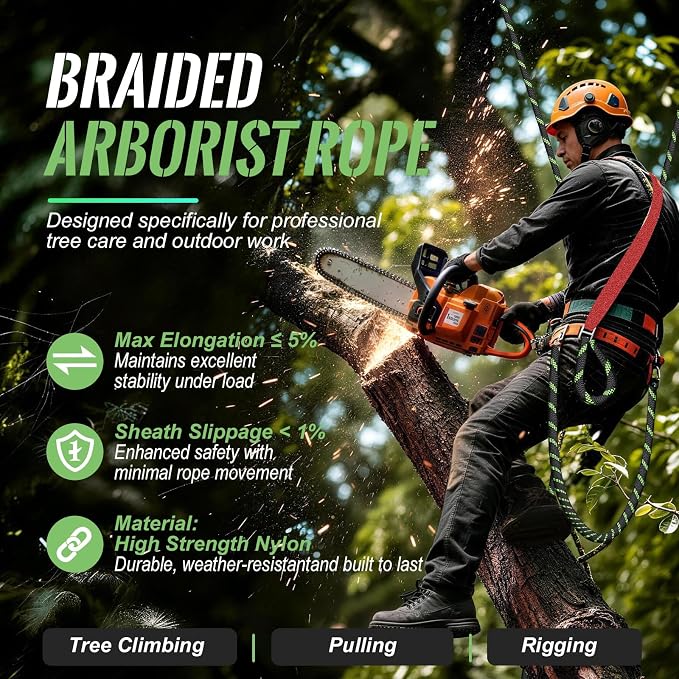 10mm/12.7mm Arborist Rope,3825lbs-9000lbs Double Braided Arborist Bull Rope for Tree Rigging & Pulling,Heavy Duty Rope for Tree Work,Rappelling, Swing Sailing Hiking Camping