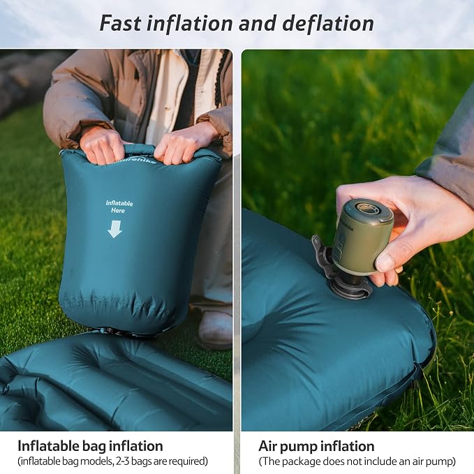 Naturehike Camping Sleeping Pad, Ultralight Inflatable Sleeping Mat with Pillow &Air Pump Sack, 3.74 Inch Lightweight Air Mattress for Camping, Backpacking, Hiking, Traveling