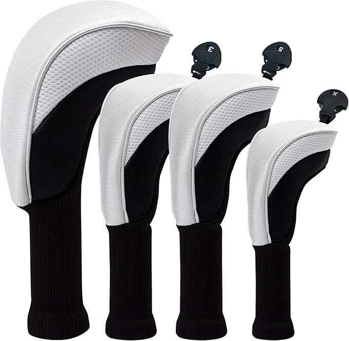 Golf Club Head Covers for Woods 3/4/5/6 Pieces Long Neck Mesh Sports Golf Club Headcovers Set with Interchangeable No. Tags 3 4 5 6 7 X Golf Accessories for Men Women