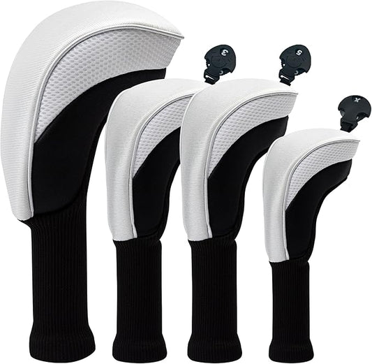 Golf Club Head Covers for Woods 3/4/5/6 Pieces Long Neck Mesh Sports Golf Club Headcovers Set with Interchangeable No. Tags 3 4 5 6 7 X Golf Accessories for Men Women