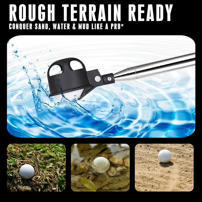 Pro Auto-Lock Golf Ball Retriever, Golf Ball Retriever Telescopic for Water 9Ft/12Ft/14.5Ft/16.3Ft with Heavy-Duty Stainless Steel Shaft & Non-Slip Rubber Grip (Black, 14.5Ft)