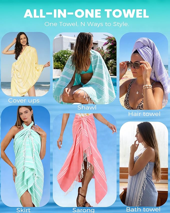 2 Packs Cotton Turkish Beach Towels Quick Dry Sand Free Oversized Bath Swim Pool Towel Extra Large Xl Big Blanket Adult Travel Essentials Cruise Accessories Must Haves Clearance Vacation Stuff